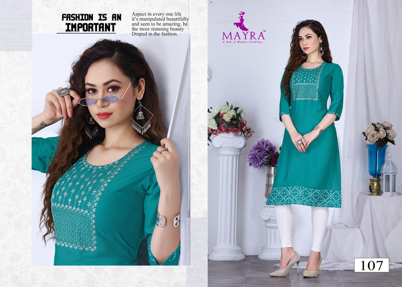 Mayra Kinjal Ethnic Wear Rayon Designer Latest Kurti Collection